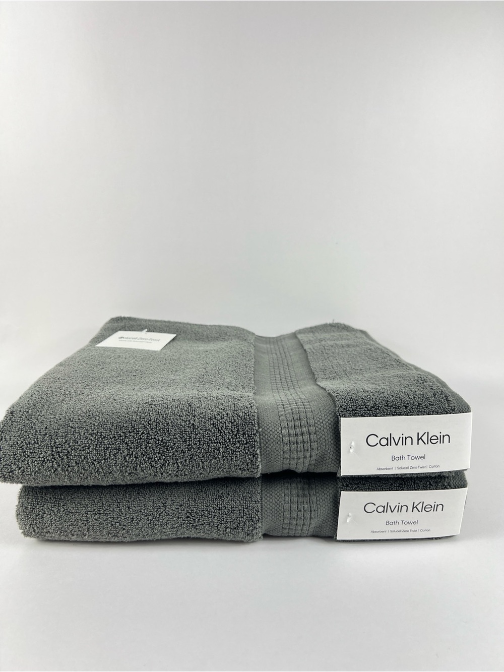 Calvin Klein Bath Towel Set Empower Dark Gray Plush Cotton Zero Twist 2 Pc NEW